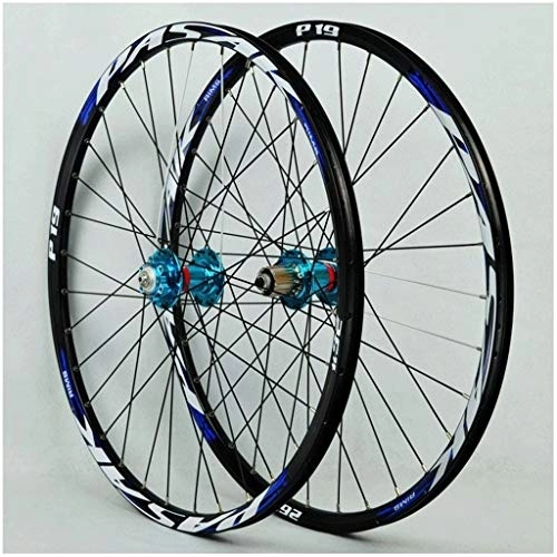Mountain Bike Wheel : LSRRYD 26 27.5 Inch Mountain Bike Wheel Double Layer Alloy Rim Disc Brake Bicycle Wheelset MTB 32H 7-11speed Cassette Hubs Sealed Bearing QR Schrader Valve (Color : Blue, Size : 27.5inch)