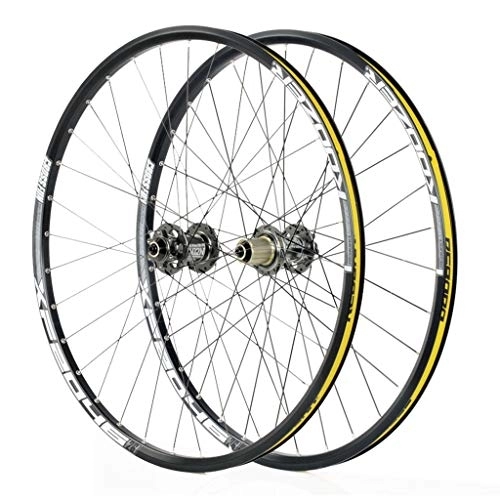 Mountain Bike Wheel : LSRRYD Cycling Wheels Cycling Wheels For 26 27.5 29 Inch Mountain Bike Wheelset, Alloy Double Wall Quick Release Disc Brake Compatible 8-11 Speed (Color : Yellow, Size : 27.5inch)