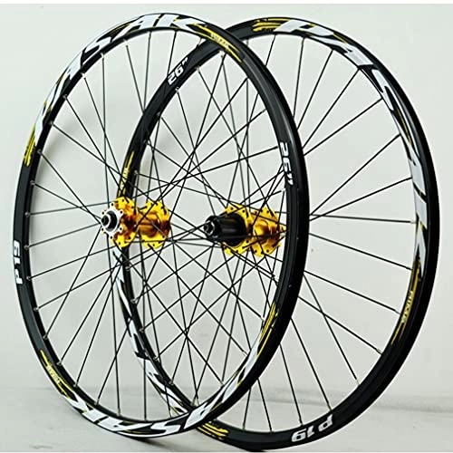Mountain Bike Wheel : LSRRYD Mountain Bike Wheelset 26" 27.5" 29" MTB Rim 32 Holes Quick Release Bicycle Wheels Front And Rear Wheel 2035g Disc Brake Hub For 7 / 8 / 9 / 10 / 11 / 12 Speed Cassette (Color : Gold, Size : 27.5inch)