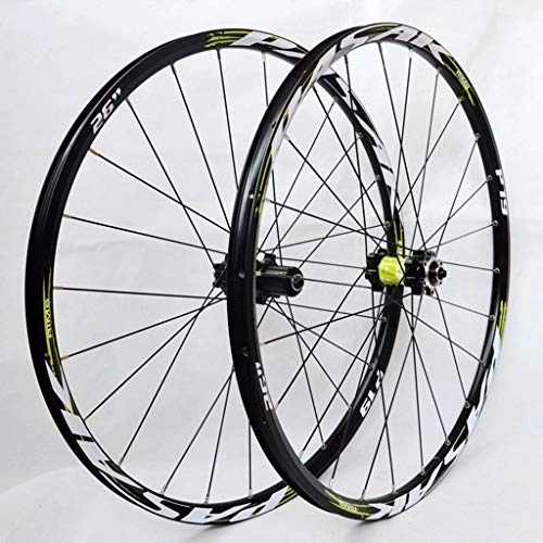 Mountain Bike Wheel : LSRRYD MTB 26 27.5 Inch Mountain Bike Wheel Disc Brake Bicycle Wheelset Double Layer Alloy Rim 7-11speed Cassette Hub Sealed Bearing QR (Color : Green hub, Size : 27.5inch)