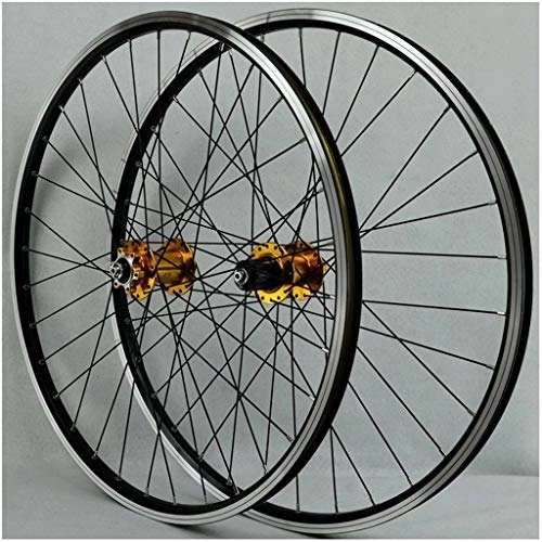 Mountain Bike Wheel : LSRRYD MTB Wheelset 26inch Bicycle Cycling Rim Mountain Bike Wheel 32H Disc / Rim Brake 7-12speed QR Cassette Hubs Sealed Bearing 6 Pawls (Color : Gold hub, Size : 26inch)
