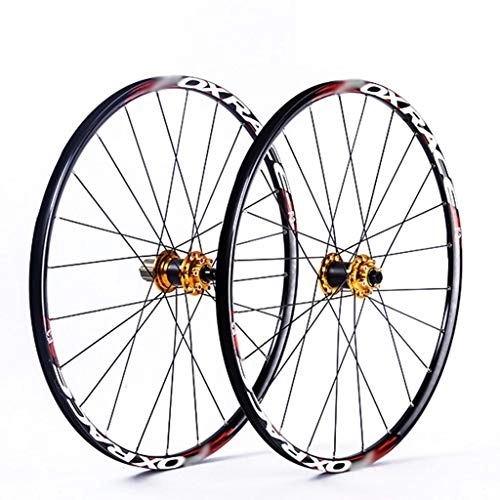 Mountain Bike Wheel : LSRRYD Racing Bike Wheelset For 26 27.5 29 Inch Double Wall MTB Rim Carbon Drum Disc Brake Quick Release Mountain Bike Wheels 24H 7 8 9 10 Speed (Color : Gold, Size : 29inch)