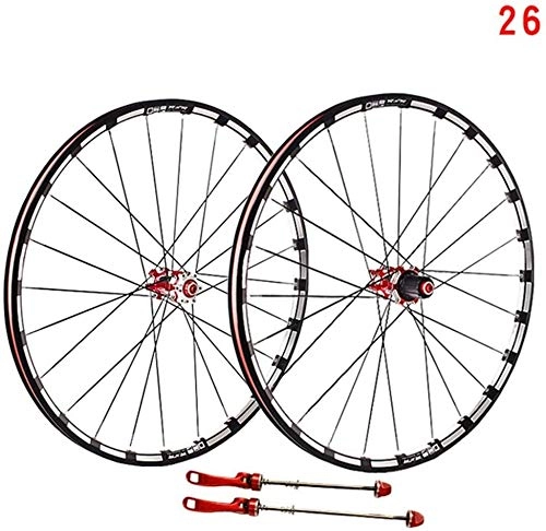 Mountain Bike Wheel : LTGJJ Mountain Bike Wheelset 26 / 27.5 / 29 Inches, MTB Bicycle Rear Wheel Double Walled Aluminum Alloy Rim Disc Brake Carbon Fiber Hub Quick Release 7 / 8 / 9 / 10 / 11 Speed Cassette (Color : Red, Size : 29in)