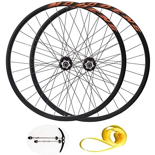 Mountain Bike Wheel : LvTu 26 27.5 29 inch MTB Mountain Bike Wheelset, Sealed Bearing Alloy Disc Brake Bicycle Wheels for 10 / 11 / 12 / 13 Speed (Color : Black / orange, Size : 26 inch)