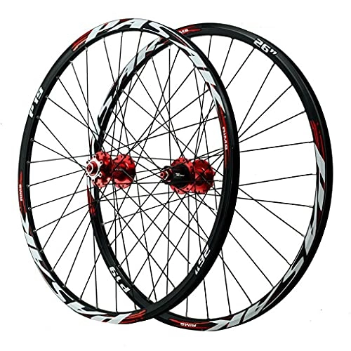 Mountain Bike Wheel : LvTu Mountain Bike MTB Wheelset 26 / 27.5 / 29 inch Alloy Disc Brake Sealed Bearing Bicycle Wheel 7-12 Speed Cassette 32H Rim (Color : Red, Size : 26 inch)