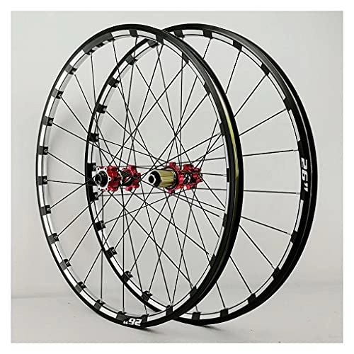Mountain Bike Wheel : LvTu Mountain Bike Wheelset 26 27.5 inch 15mm / 12mm Thru Axle Hub, XC MTB Front / Rear Wheel Double Wall Rim Disc Brake (Color : Red hub, Size : 27.5 inch)