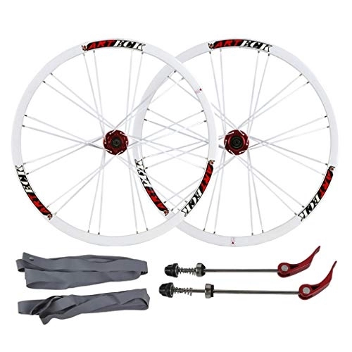 Mountain Bike Wheel : LvTu Mountain Bike Wheelset MTB Bicycle Front Rear Wheel 26 Inches, 24H Quick Release 7 8 9 10 Speed Disc Double Wall Rim (Color : Red Hub)