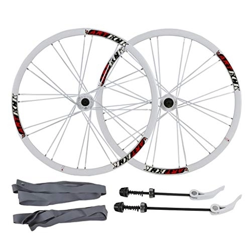 Mountain Bike Wheel : LvTu Mountain Bike Wheelset MTB Bicycle Front Rear Wheel 26 Inches, 24H Quick Release 7 8 9 10 Speed Disc Double Wall Rim (Color : White Hub)