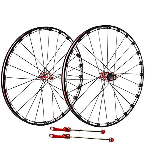 Mountain Bike Wheel : LVYE1 MRMF Mountain Bike Wheelset 26 / 27.5 / 29 Inches, MTB Bicycle Rear Wheel Double Walled Aluminum Alloy Rim Disc Brake Carbon Fiber Hub Quick Release 7 / 8 / 9 / 10 / 11 Speed Cassette, Red, 26in