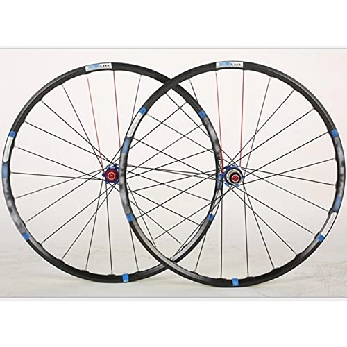 Mountain Bike Wheel : LYRONG MTB Wheelset, 26 Inch High Strength Aluminum Alloy Rim Mountain Bike Wheels, Clincher Carbon Hub, Disc Brake Quick Release Fit for 7-11 Speed Freewheels, Black-Blue