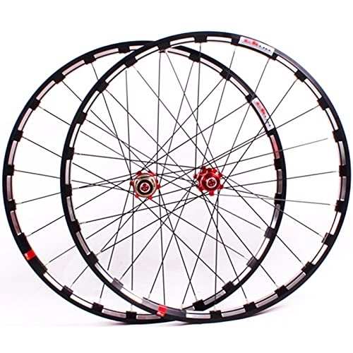 Mountain Bike Wheel : LYRONG MTB Wheelset, 26 Inch High Strength Aluminum Alloy Rim Mountain Bike Wheels, Clincher Carbon Hub, Disc Brake Quick Release Fit for 7-11 Speed Freewheels, Black-Red