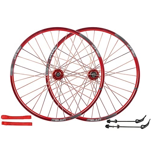 Mountain Bike Wheel : LYRONG MTB Wheelset, 26 Inch High Strength Aluminum Alloy Rim Mountain Bike Wheels, Clincher Carbon Hub, Disc Brake Quick Release Fit for 7-9 Speed Freewheels, Red