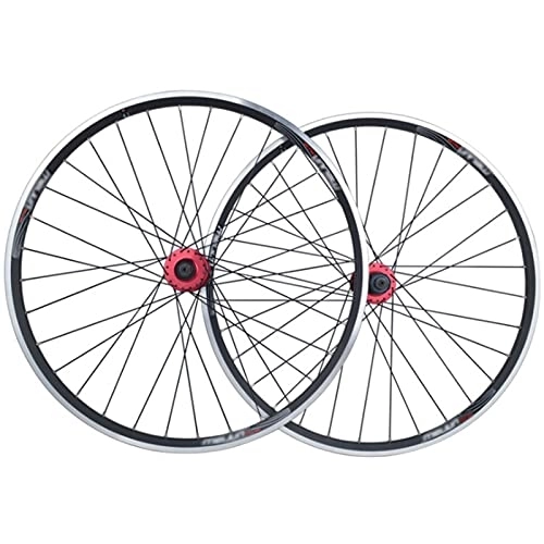 Mountain Bike Wheel : LYRONG MTB Wheelset, 26 Inch High Strength Aluminum Alloy Rim Mountain Bike Wheels, Clincher, Quick Release Fit for 8-11 Speed Freewheels, Black_Red