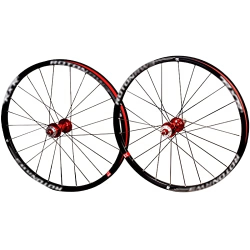 Mountain Bike Wheel : LYRONG MTB Wheelset, 27.5 Inch High Strength Aluminum Alloy Rim Mountain Bike Wheels, Clincher Carbon Hub, Disc Brake Quick Release Fit for 7-10 Speed Freewheels, Black_Red
