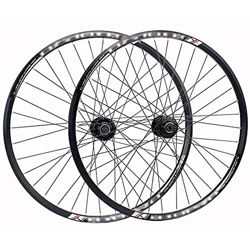 Mountain Bike Wheel : LYRONG MTB Wheelset, High Strength Aluminum Alloy Rim Mountain Bike Wheels, Clincher Carbon Hub, Disc Brake Quick Release Fit for 7-10 Speed Freewheels, Black_26 Inches