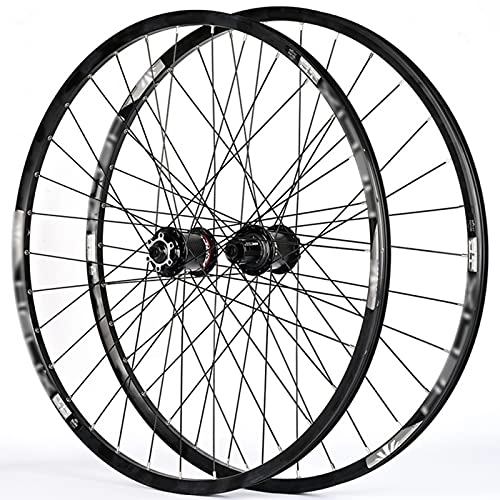 Mountain Bike Wheel : LYRONG MTB Wheelset, High Strength Aluminum Alloy Rim Mountain Bike Wheels, Clincher Carbon Hub, Disc Brake Quick Release Fit for 7-10 Speed Freewheels, Black_29 Inches