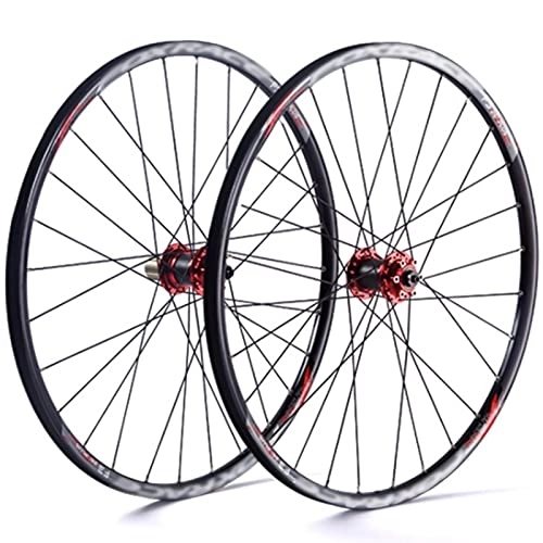 Mountain Bike Wheel : LYRONG MTB Wheelset, High Strength Aluminum Alloy Rim Mountain Bike Wheels, Clincher Carbon Hub, Disc Brake Quick Release Fit for 7-11 Speed Freewheels, Black_Red_26 Inches