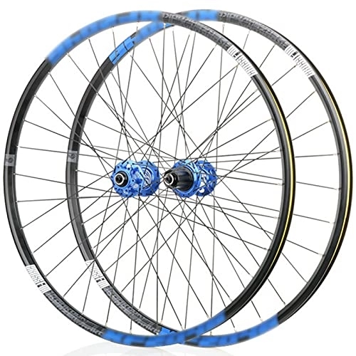 Mountain Bike Wheel : LYRONG MTB Wheelset, High Strength Aluminum Alloy Rim Mountain Bike Wheels, Clincher Carbon Hub, Disc Brake Quick Release Fit for 7-11 Speed Freewheels, Blue_27.5 Inches