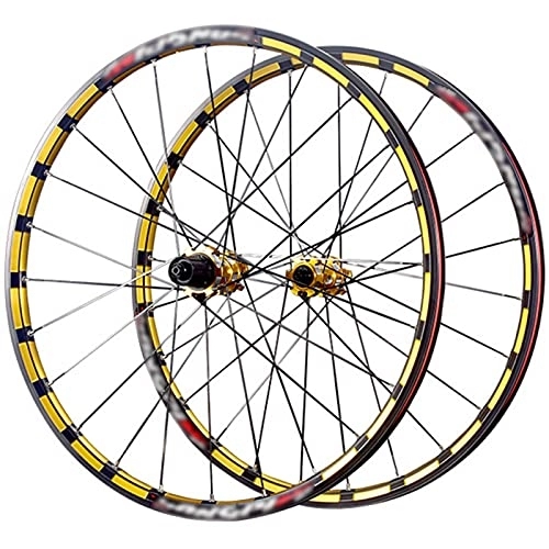 Mountain Bike Wheel : LYRONG MTB Wheelset, High Strength Aluminum Alloy Rim Mountain Bike Wheels, Clincher Carbon Hub, Disc Brake Quick Release Fit for 7-11 Speed Freewheels, Gold_26 Inches