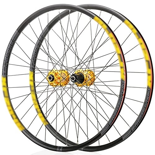 Mountain Bike Wheel : LYRONG MTB Wheelset, High Strength Aluminum Alloy Rim Mountain Bike Wheels, Clincher Carbon Hub, Disc Brake Quick Release Fit for 7-11 Speed Freewheels, Gold_27.5 Inches