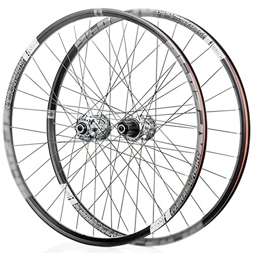 Mountain Bike Wheel : LYRONG MTB Wheelset, High Strength Aluminum Alloy Rim Mountain Bike Wheels, Clincher Carbon Hub, Disc Brake Quick Release Fit for 7-11 Speed Freewheels, Gray_26 Inches