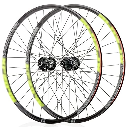Mountain Bike Wheel : LYRONG MTB Wheelset, High Strength Aluminum Alloy Rim Mountain Bike Wheels, Clincher Carbon Hub, Disc Brake Quick Release Fit for 7-11 Speed Freewheels, Green_27.5 Inches