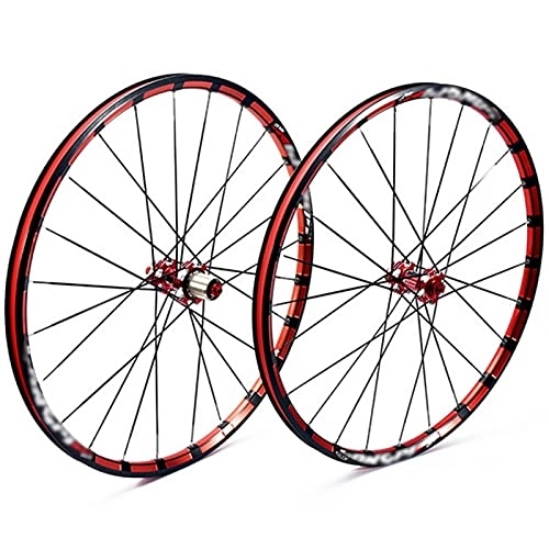 Mountain Bike Wheel : LYRONG MTB Wheelset, High Strength Aluminum Alloy Rim Mountain Bike Wheels, Clincher Carbon Hub, Disc Brake Quick Release Fit for 7-11 Speed Freewheels, Red_26 Inches