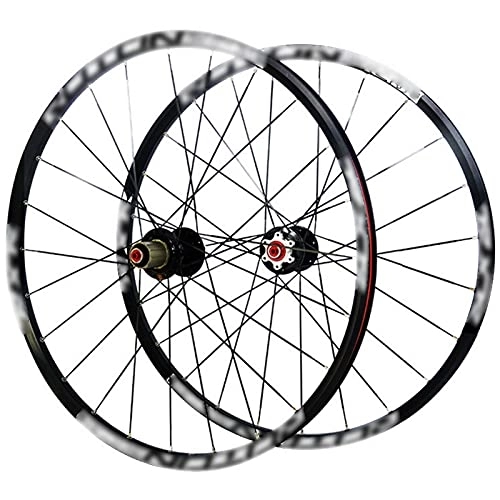 Mountain Bike Wheel : LYRONG MTB Wheelset, High Strength Aluminum Alloy Rim Mountain Bike Wheels, Clincher Carbon Hub, Disc Brake Quick Release Fit for 8-11 Speed Freewheels, Black_26 Inches