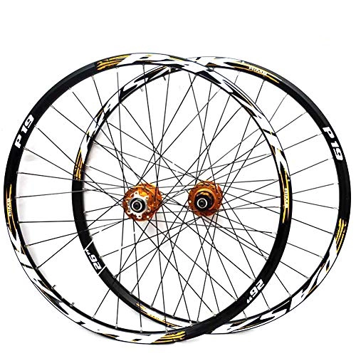 Mountain Bike Wheel : LYzpf Mountain Bike Wheel Front Rear Set Rims Disc Bicycle 26 / 27.5 / 29 inch Aluminum Alloy Equipment Accessories, Orange, 27.5inch