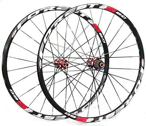 Mountain Bike Wheel : LYzpf Mountain Bike Wheel Front Rear Set Rims Disc Bicycle 26 / 27.5 inch Straight Pull 5 Bearing Aluminum Alloy Equipment Accessories, red, 27.5inch