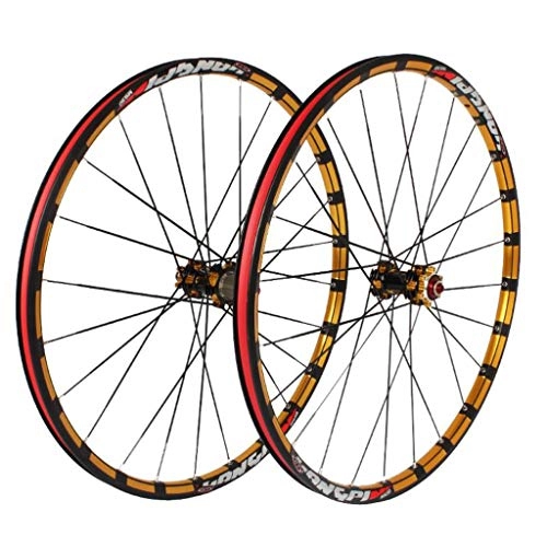 Mountain Bike Wheel : M-YN 26 / 27.5 Inch Mountain Wheel Set 5 Bearings 120 Rings Straight Pull Disc Brake Bicycle Wheel Set (Color : Black+gold, Size : 27.5inch)