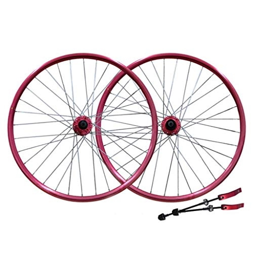 Mountain Bike Wheel : M-YN Mountain Bike 26 Inch Wheel Set Bicycle Quick Release Hub Aluminum Alloy Double Rim Disc Brake (Color : Red)
