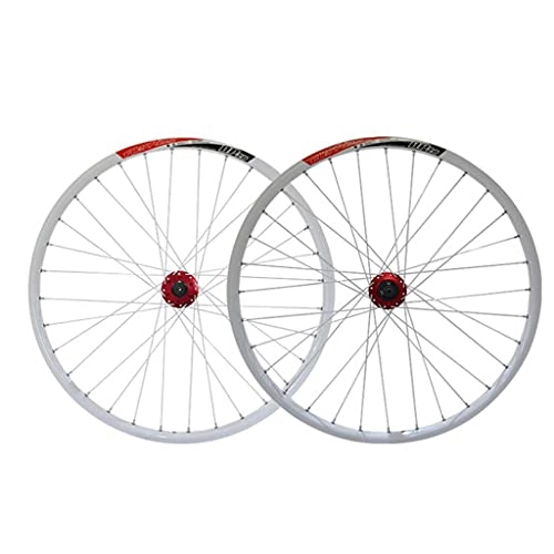 Mountain Bike Wheel : M-YN Mountain Wheel Set 26 Inch Bicycle Disc Brake Wheel Set 32 Hole Hub Quick Release(Color:white+red)