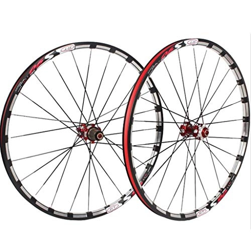 Mountain Bike Wheel : M-YN Mountain Wheel Set 5 Bearings 120 Rings Straight Pull Disc Brake 26 / 27.5 Inch Bicycle Wheel Set (Color : Red Hub, Size : 27.5inch)