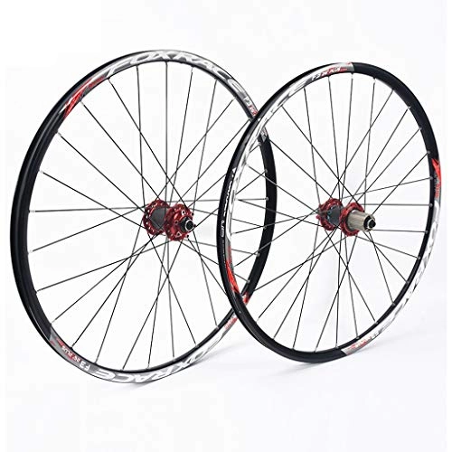 Mountain Bike Wheel : Mountain Bicycle Wheelset 27.5 Inch, Double Wall Aluminum Alloy Quick Release Disc Brake Hybrid Wheels 24 Hole 7 / 8 / 9 / 10 Speed (Color : Red, Size : 27.5 inch)