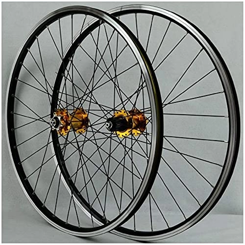 Mountain Bike Wheel : Mountain Bike 26 inch V Brake Wheelset, Double Wall Aluminum Alloy Bicycle Wheel Rim Hybrid / Mountain for 7 / 8 / 9 / 10 / 11 Speed (Color : Gold, Size : 26 inch)