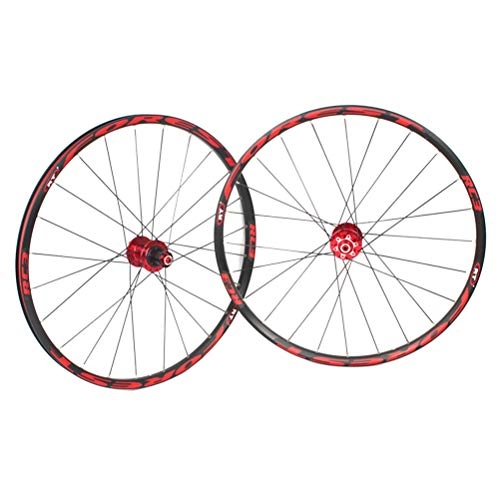 Mountain Bike Wheel : Mountain Bike Double Wall Wheelset 26" 27.5" Disc Brake Bicycle Wheel Alloy Rim MTB Sealed Bearing Quick Release 32 Hole Disc Brake 8 9 10 11 Speed (Color : Red, Size : 26in)