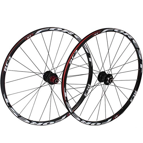 Mountain Bike Wheel : Mountain Bike Wheel Set 120 Sounds Ultralight 5 Bearing 26" / 27.5" Bicycle Disc Brake Quick Release Black Hub+Black Rim+Black Spokes+White Pattern(Front Wheel+Rear Wheel) (Size : 27.5")