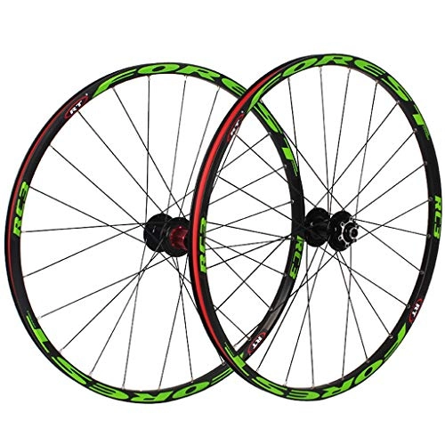 Mountain Bike Wheel : Mountain Bike Wheel Set 120 Sounds Ultralight 5 Bearing 26" / 27.5" Bicycle Wheelsets Disc Brake Quick Release Black Hub+Black Rim+Black Spokes+Green Pattern(Front Wheel+Rear Wheel) (Size : 27.5")