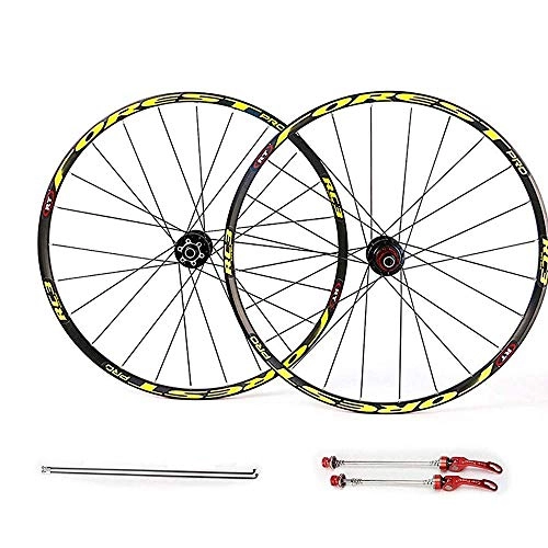 Mountain Bike Wheel : Mountain Bike Wheel Set, 26 27.5 Inch MTB Aluminum Alloy Wheel Quick Release 28 Holes 7 8 9 10 11 Speed Rear Hubs, Yellow-26inch