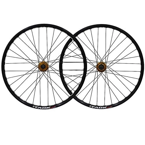 Mountain Bike Wheel : Mountain Bike Wheel Set 26-inch Cycling Wheels 32-hole Disc Brake Hub QR Alloy Double-layer MTB Rim 6-nail 7, 8, 9 Speed Bicycle Wheelset (Color : Gold)