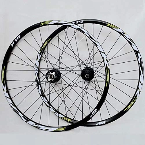 Mountain Bike Wheel : Mountain Bike Wheel Set 32 ​​holes 26" / 27.5" / 29" Bicycle Wheel Set Disc Brake Quick Release Cassette Flywheel Black Hub Drum+Green Sign(Front Wheel + Rear Wheel) ( Color : Green sign , Size : 26" )
