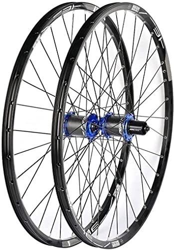 Mountain Bike Wheel : Mountain Bike Wheels 700C 27.5 Inches, Dual Wall Quick Release 24 Hole Disc Brake Hybrid / mountain 8-speed (Color : Blue, Size : 27.5inch)