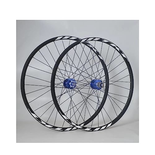 Mountain Bike Wheel : Mountain Bike Wheelset 24 / 26 / 27.5 / 29inch Double Aluminum Alloy Rim Disc Brake Quick Release MTB Wheels 32H Hub For 8-12 Speed Cassette (Color : Blue, Size : 27.5in)