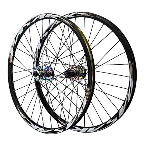 Mountain Bike Wheel : Mountain Bike Wheelset 24 Inch BMX MTB Disc Brake Wheel Rim Quick Release Folding Bicycle Wheels 32H Hub For 7 / 8 / 9 / 10 / 11 / 12 Speed Cassette (Color : Colorful)