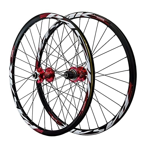 Mountain Bike Wheel : Mountain Bike Wheelset 24 Inch MTB Wheels Double Layer Alloy Rim 32H Disc Brake QR Front Rear Wheels For Folding Bicycle BMX 8 9 10 11 12 S Cassette Bearings 1886g (Color : Red, Size : 24'')