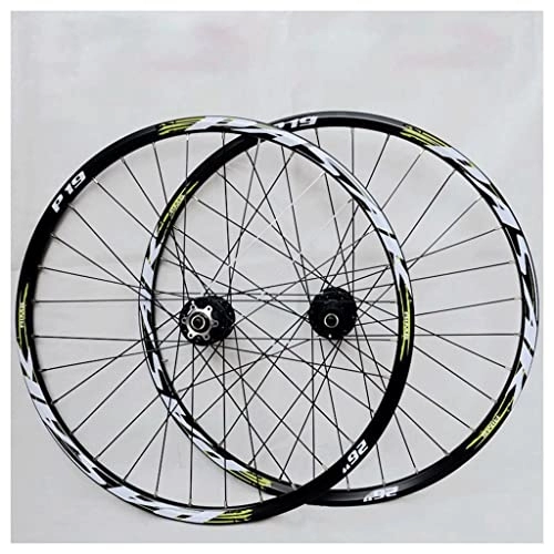 Mountain Bike Wheel : Mountain Bike Wheelset 26 / 27.5 / 29'' Disc Brake MTB Bicycle Wheels Double Wall Alloy Rim Sealed Bearing Quick Release Hub 32H 7-11 Speed Cassette (Color : Green, Size : 29inch)
