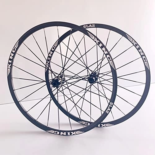 Mountain Bike Wheel : Mountain Bike Wheelset 26 / 27.5 / 29" Double Wall Aluminum Alloy Disc Brake MTB Wheels Fit 8 9 10 11 Speed Cassette Flywheel Through Axle 24 Holes (Color : Black, Size : 27.5 inch)