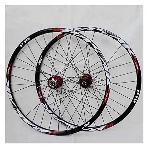 Mountain Bike Wheel : Mountain Bike Wheelset 26" / 27.5" / 29" Double Wall MTB Cycling Wheels Rim Front 2 Rear 4 Hub Cassette Disc Brake 7 8 9 10 11Speed Quick Release (Color : Red Hub red label, Size : 29IN)