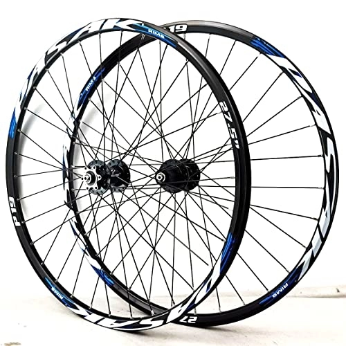 Mountain Bike Wheel : Mountain Bike Wheelset 26 27.5 29 Inch 7-11 Speed Double Wall Aluminum Alloy Wheel Set MTB Bicycle Disc Brakes Quick Release (Color : Blue, Size : 26 INCH)